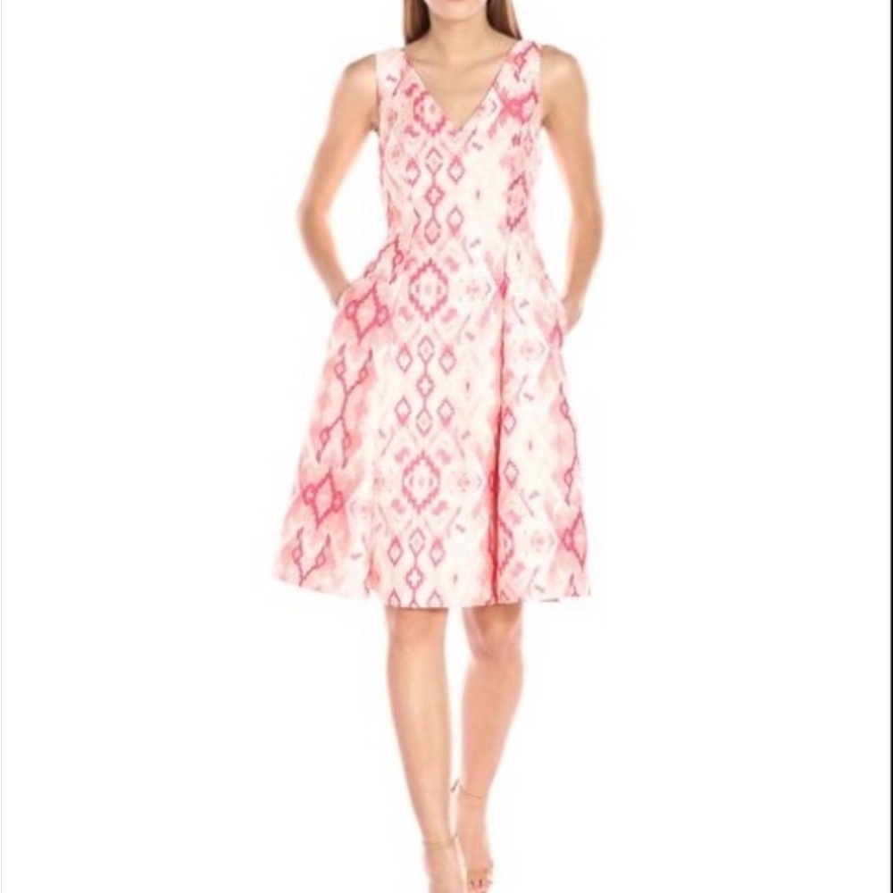 Adrianna Papell Pink and White Midi Dress